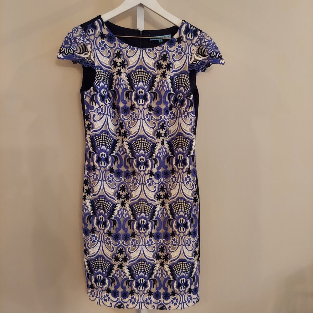 Antonio Melani Dress 6 Blue Embroidered Lace Pencil Dress Coquette‎ Cocktail